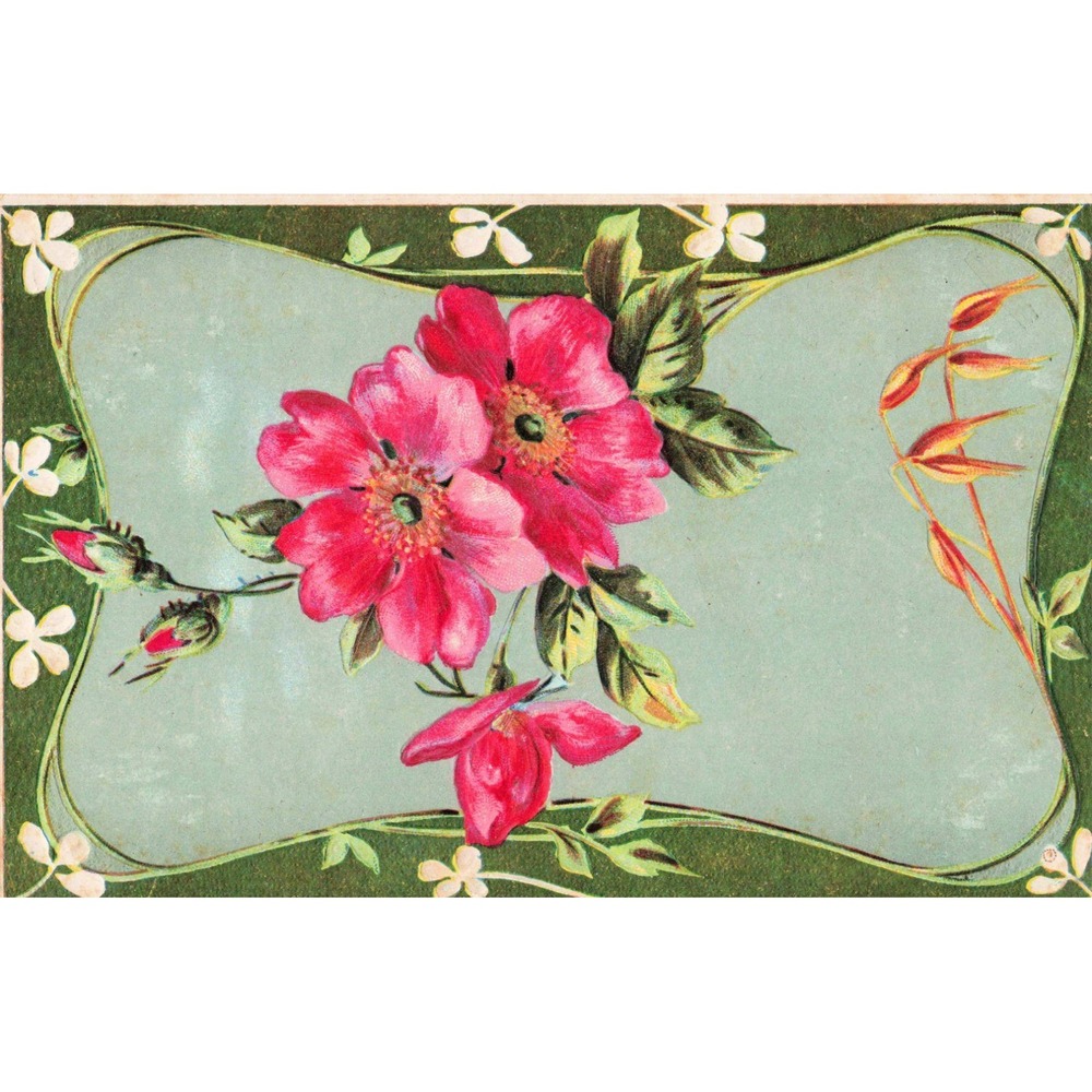 Vintage Embossed Floral Postcard Pink Roses Printed in Germany Unposted VG+ - Picture 1 of 2